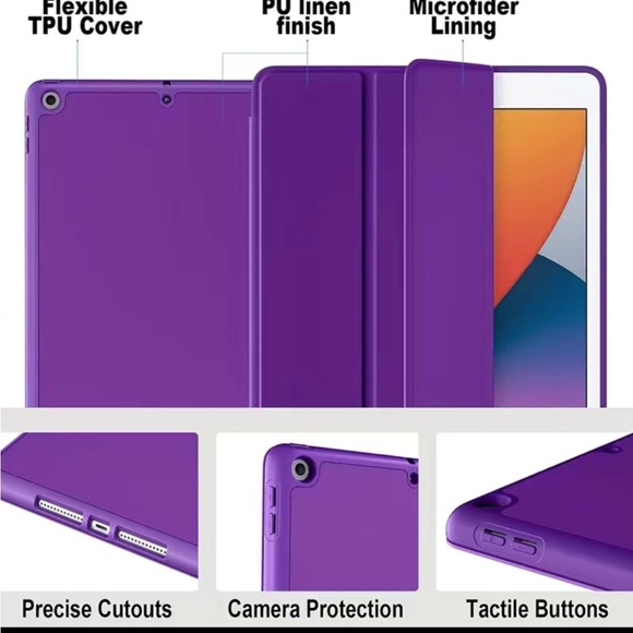 10.21nch TPU Smart Stand Back Case Cover With Pencil Holder (Dark Purple) NEW - Picture 4 of 16